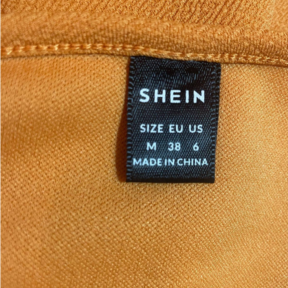 Shein Top Women Size 6 Orange Crew Neck Long Sleeve Tiered Belted Pullover - Picture 2 of 11